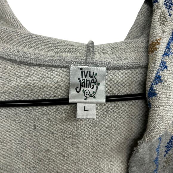 Ivy Jane Gray Embroidered Hood Tassel Cardigan L Boho Western Southwestern Chic - Picture 5 of 7